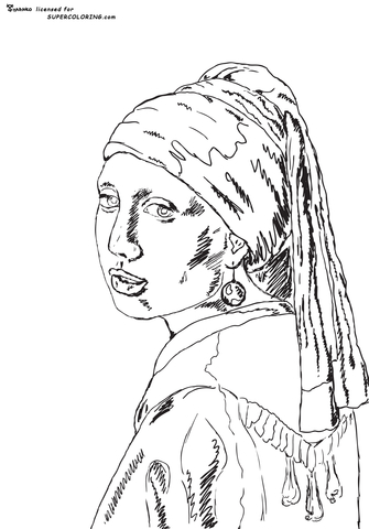 The Girl With The Pearl Earring By Johannes Vermeer  Coloring Page